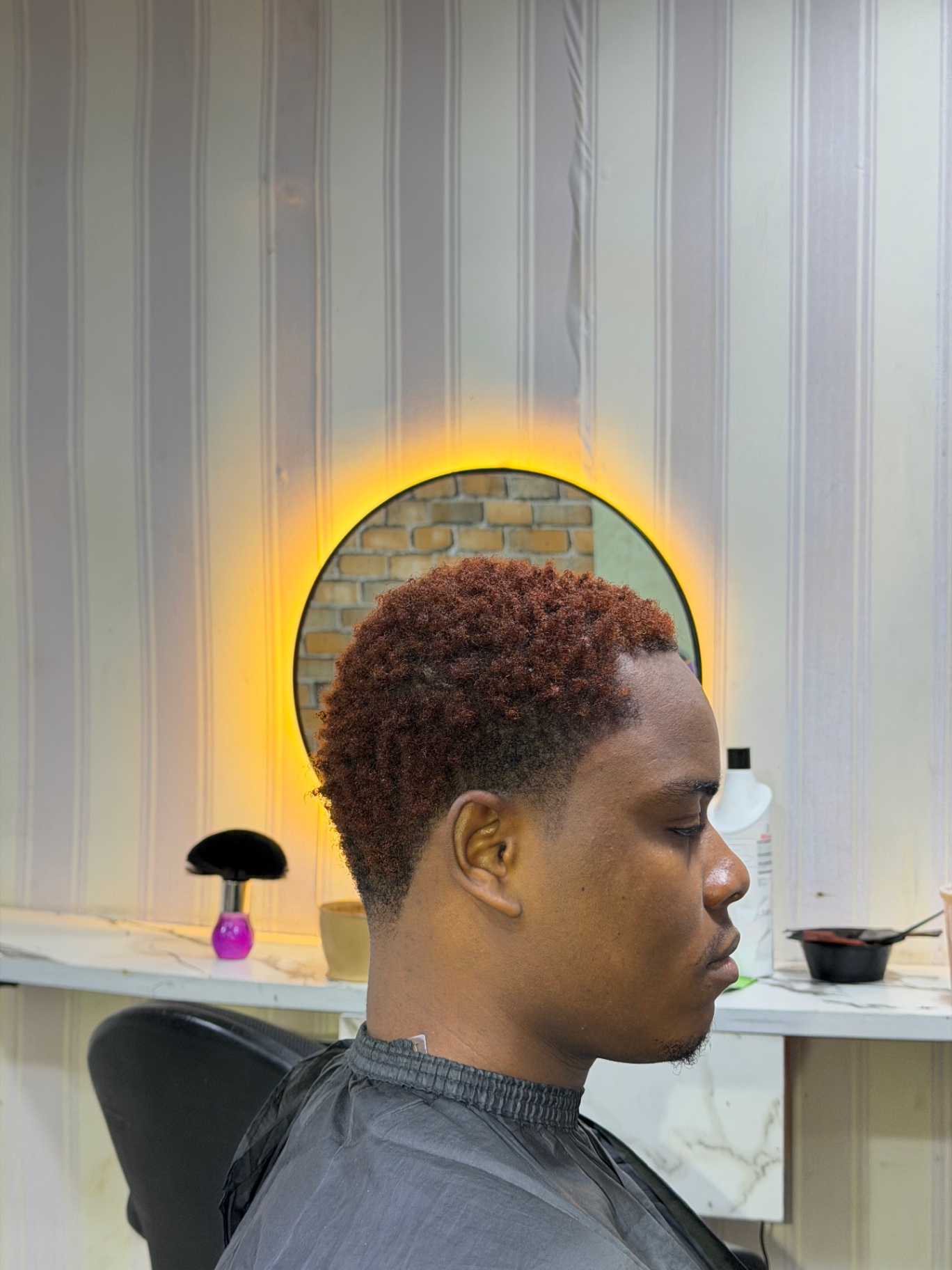 Copper afro with tapered fade